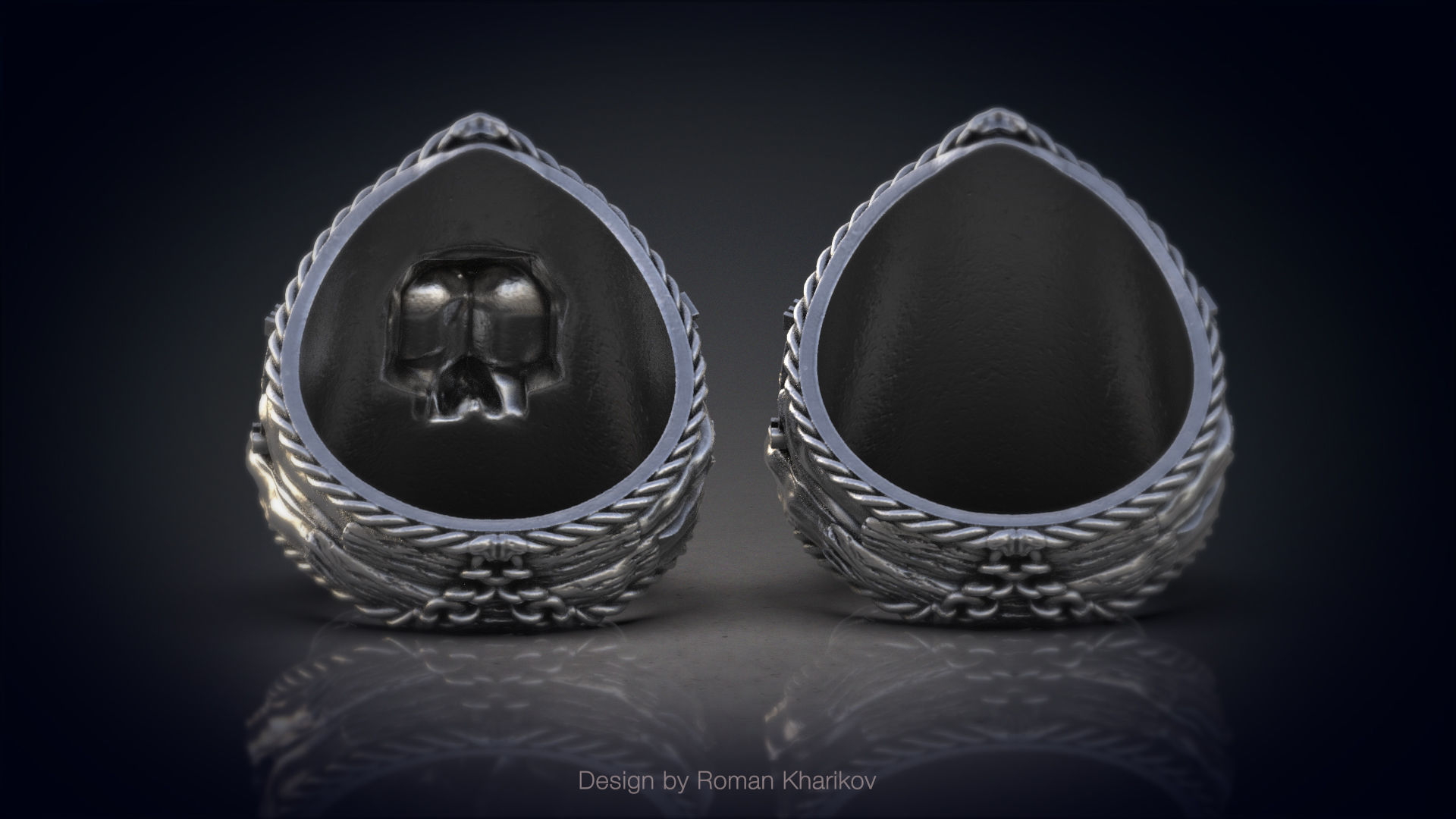 Ring with the skull at anchor 3d model for 3d printing 3D print model_8