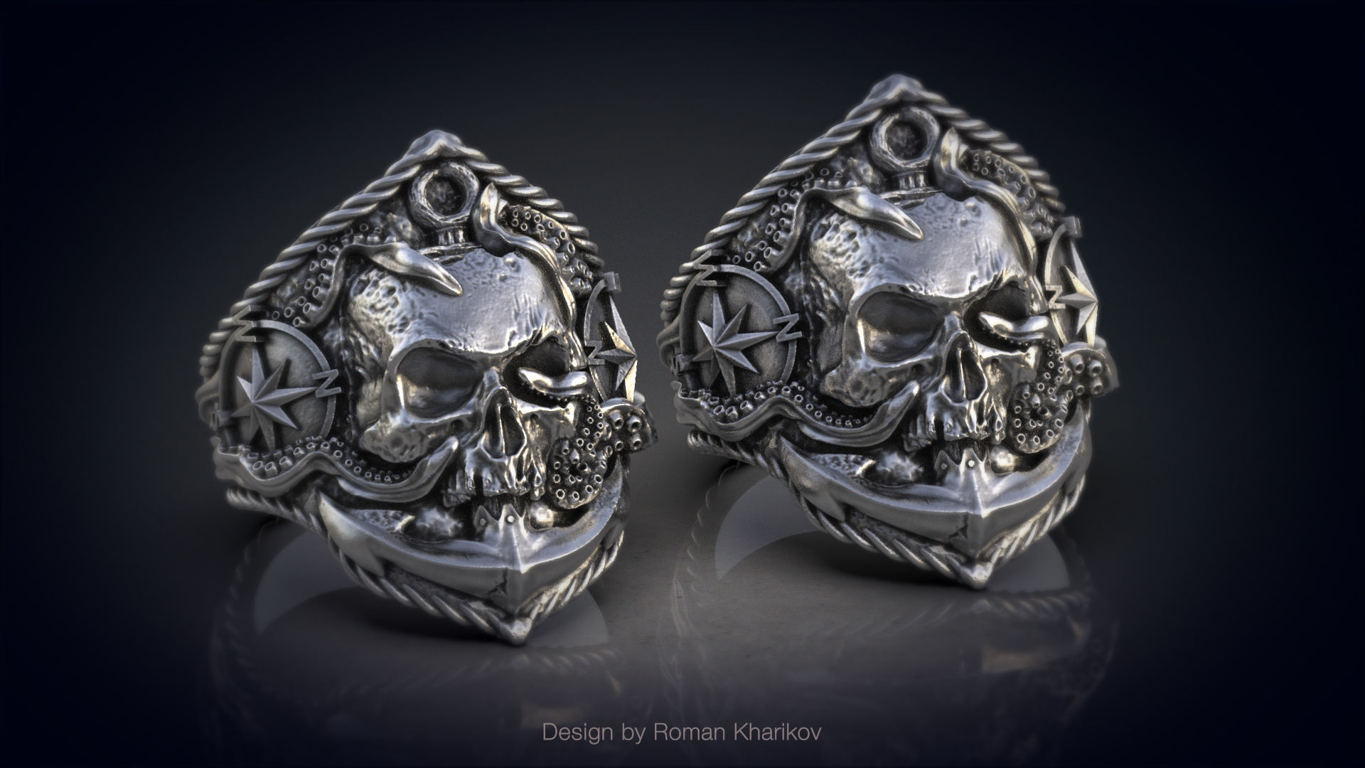 Ring with the skull at anchor 3d model for 3d printing 3D print model_2