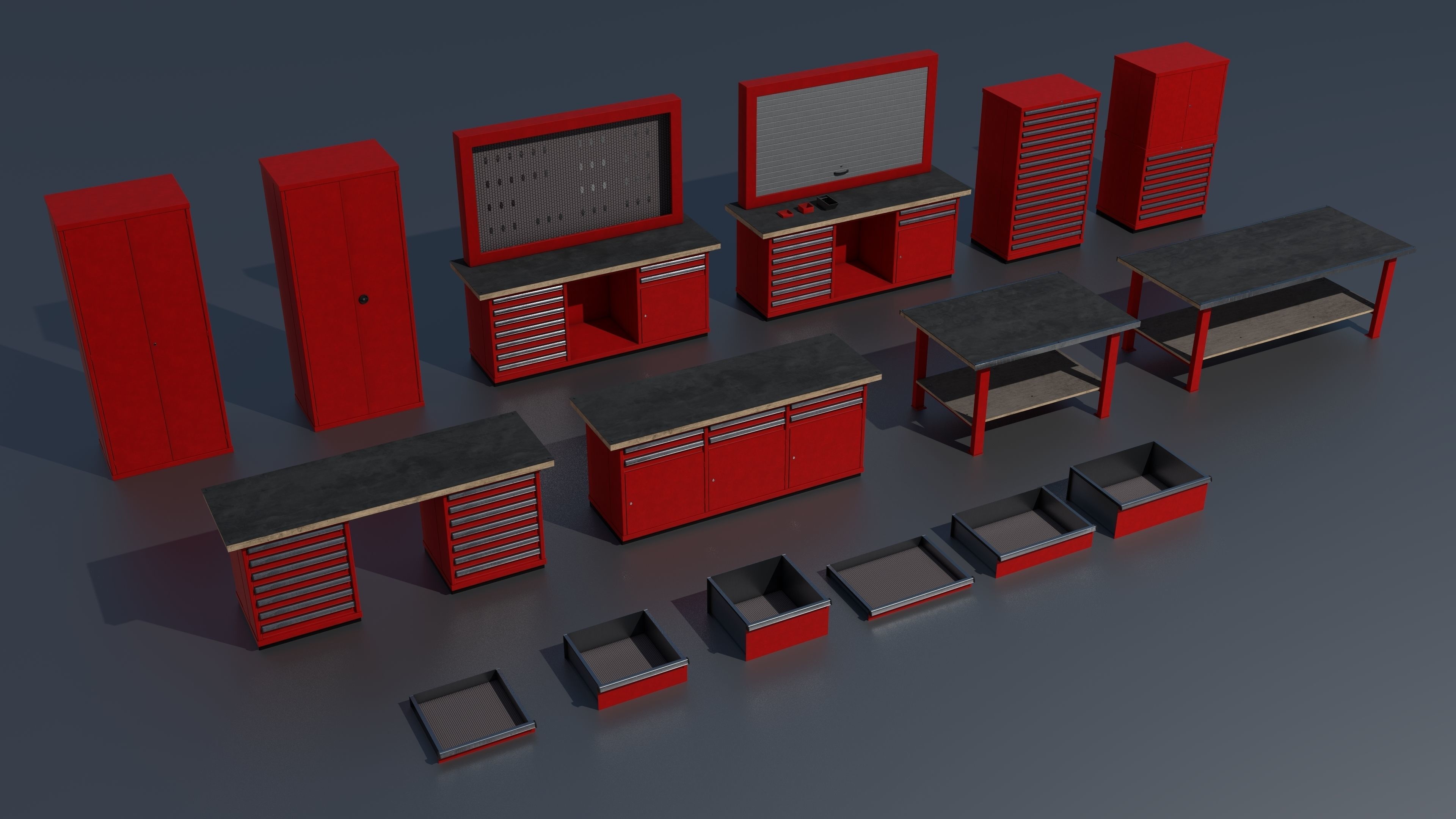 Workshop PBR closets benches boxes and tables 3D model_2