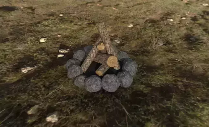 Campfire fire pit in grass Free low-poly 3D model