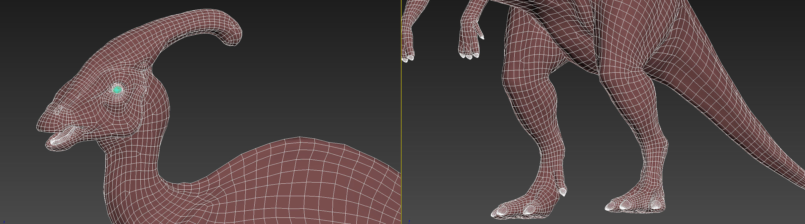 Parasaurolophus dinosaur with long horns Low-poly 3D model_1