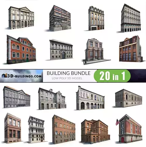 Building Facades BUNDLE2 Low-poly 3D model