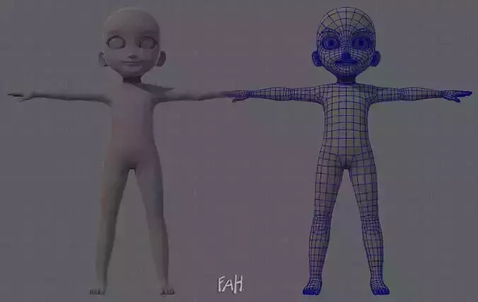 Base mesh boy character Low-poly 3D model