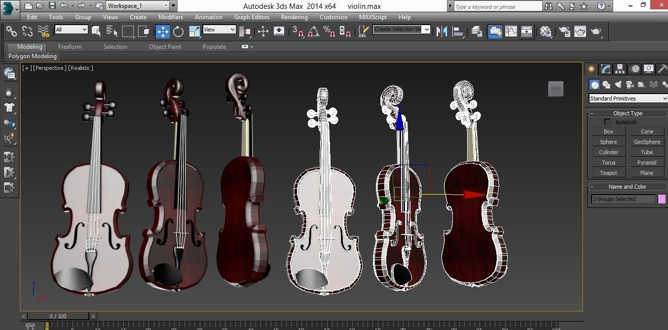 violin Low-poly 3D model_1