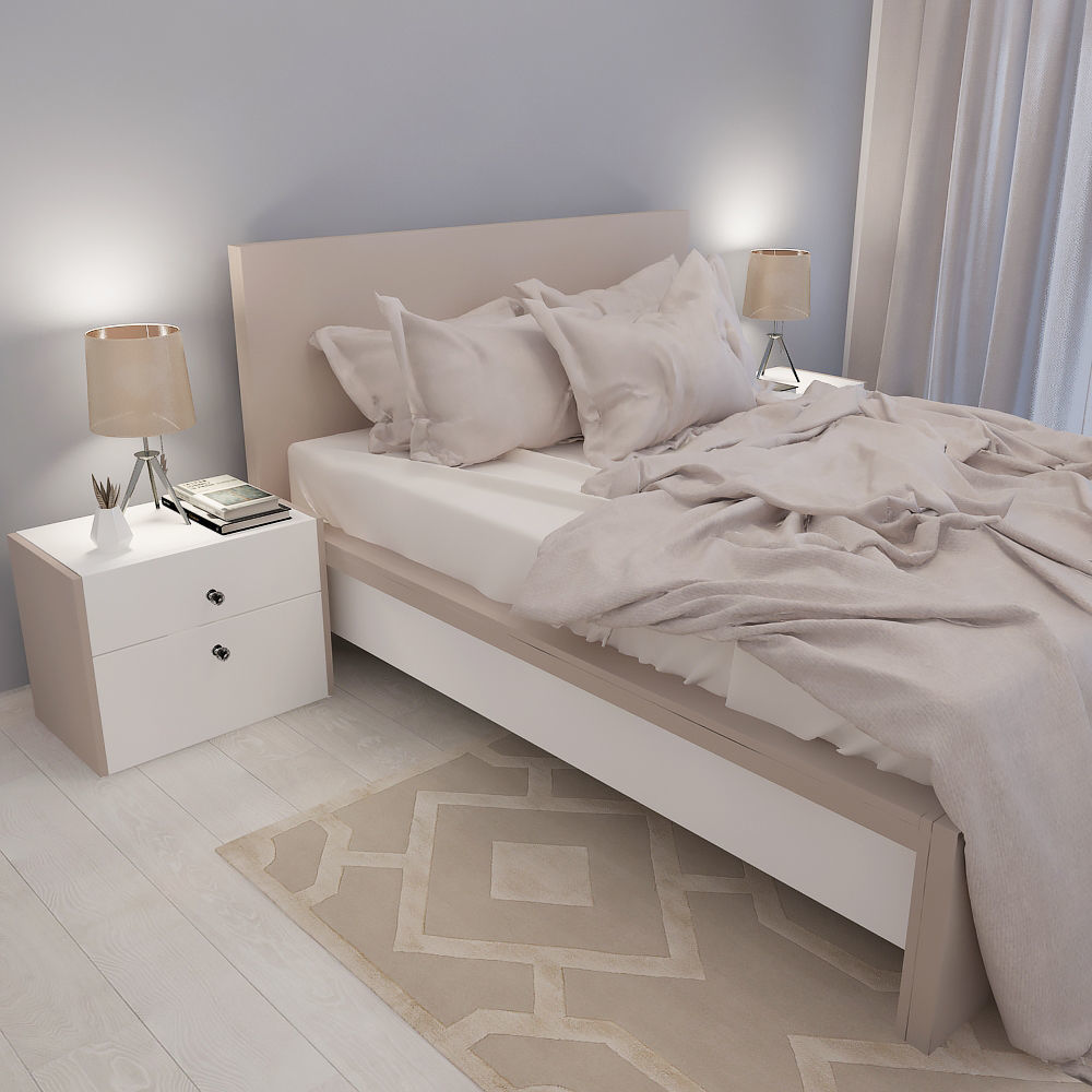 BEDROOM with walls and furniture 3D model_2