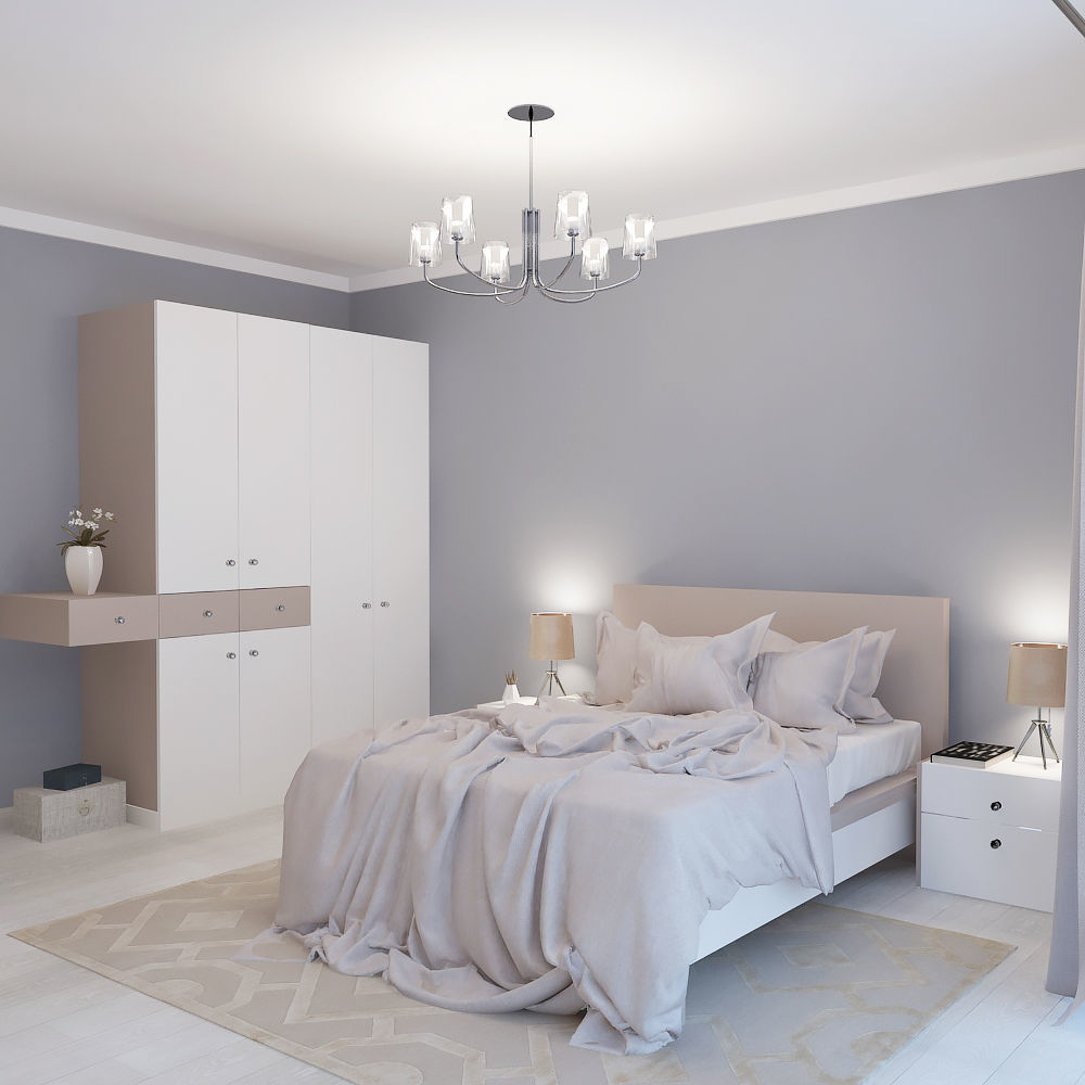 BEDROOM with walls and furniture 3D model_1