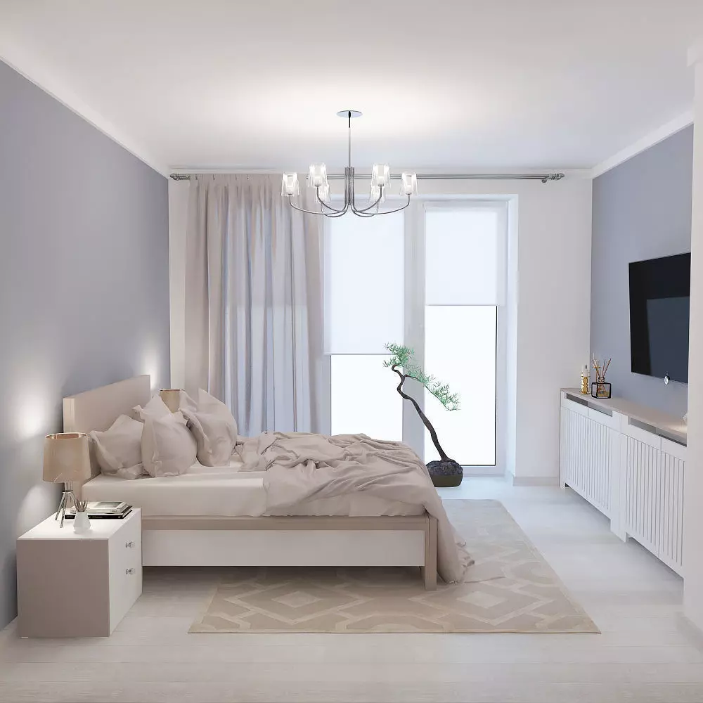 BEDROOM with walls and furniture 3D model_0