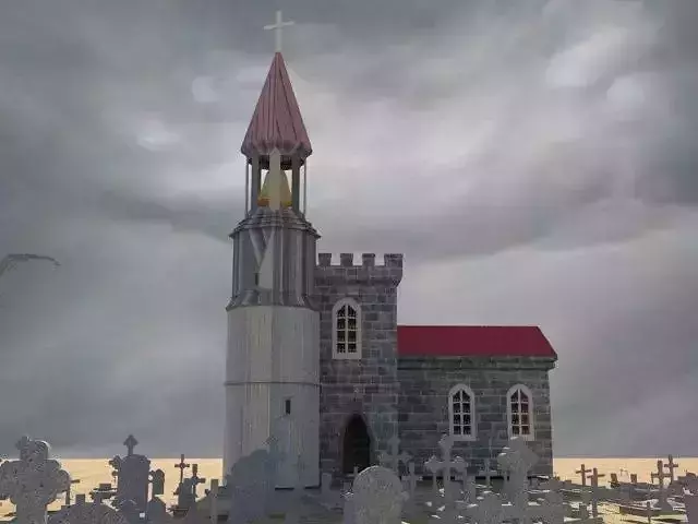 Graveyard church in middle of cemetery Free 3D model