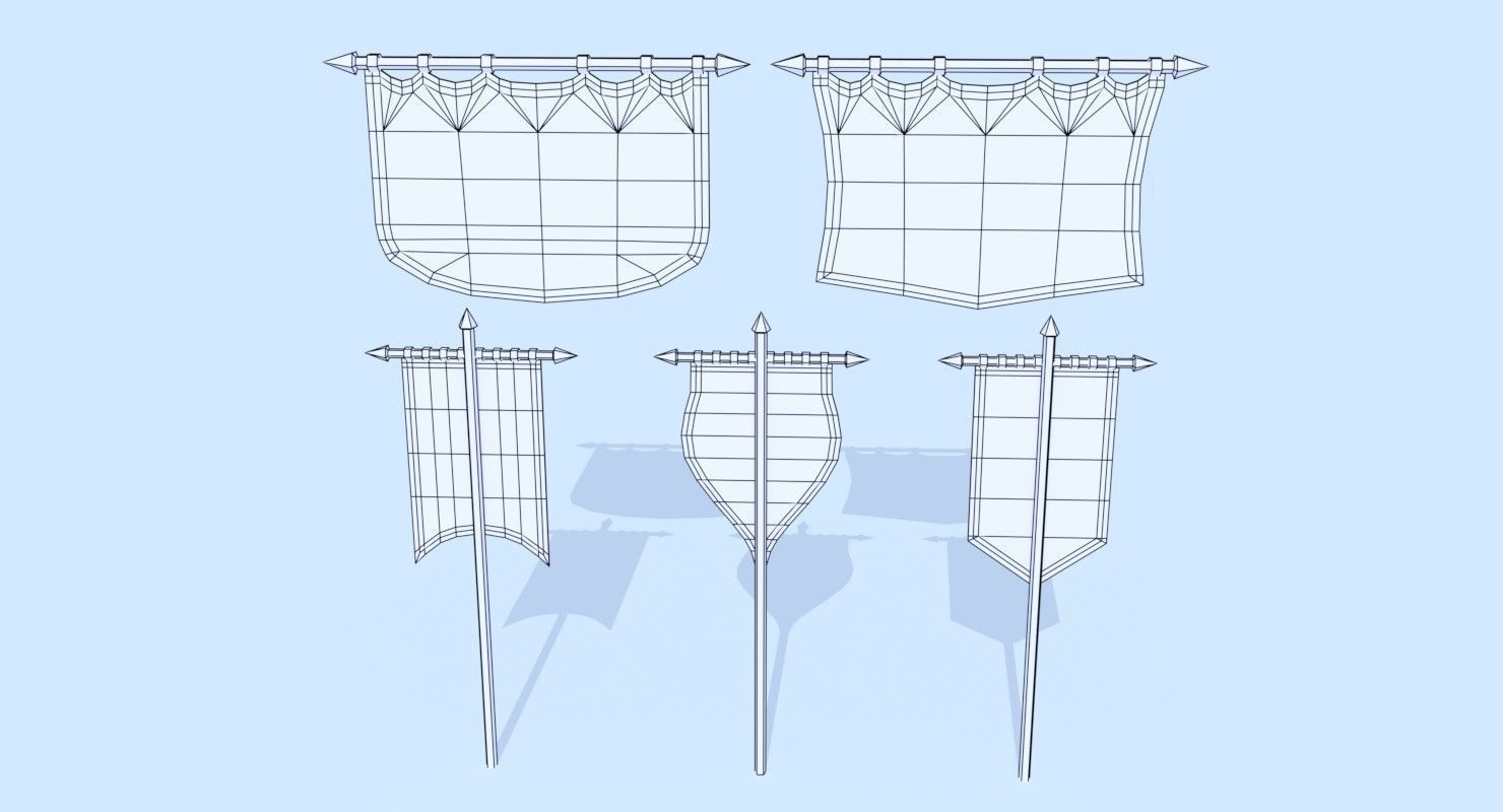 LowPoly Cartoon Banners Low-poly 3D model_6