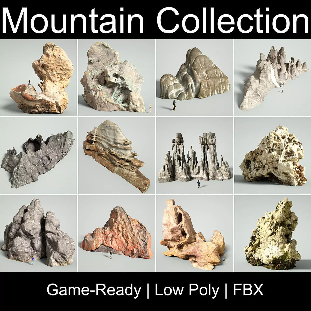 Mountain Collection Realistic Rocks 12 tems Low-poly 3D model_0