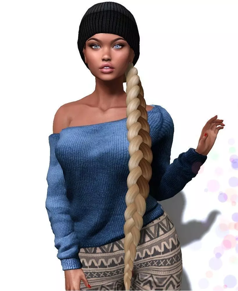 Female hair style rigged 3D model Low-poly 3D model_0