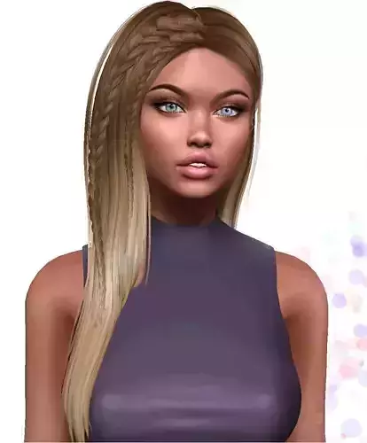 Female hair style rigged 3D model