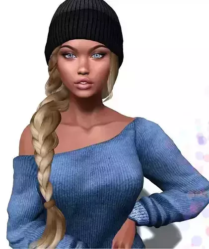 Female hair style rigged 3D model