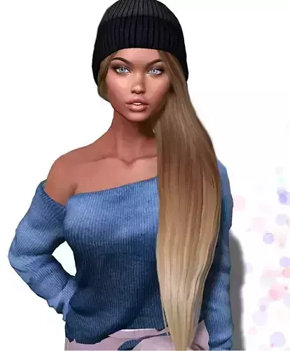 Female hair style rigged 3D model