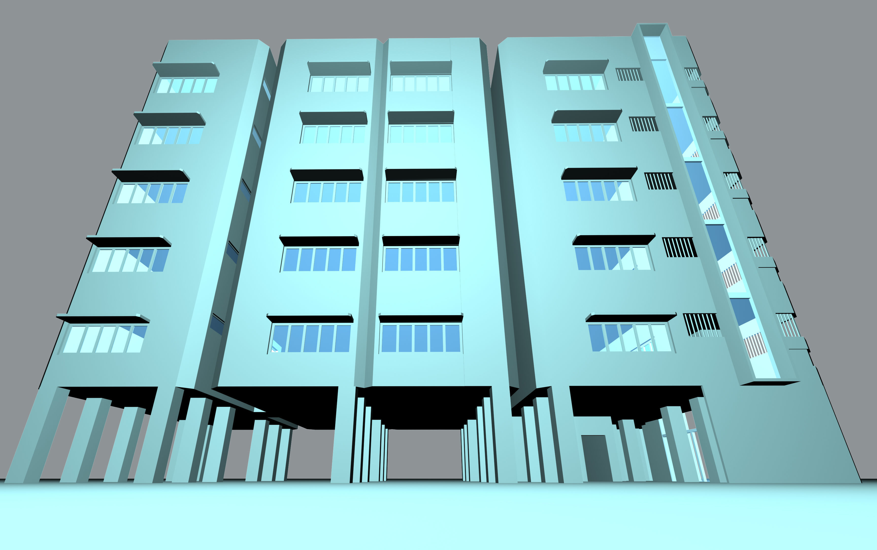 HOME-1 building with windows and balconies 3D model_3