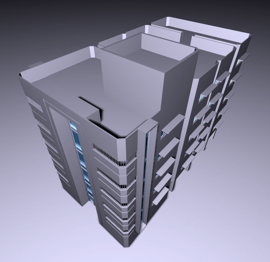 HOME-1 building with windows and balconies 3D model_2