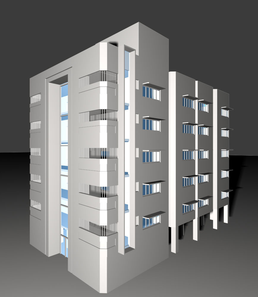 HOME-1 building with windows and balconies 3D model_1