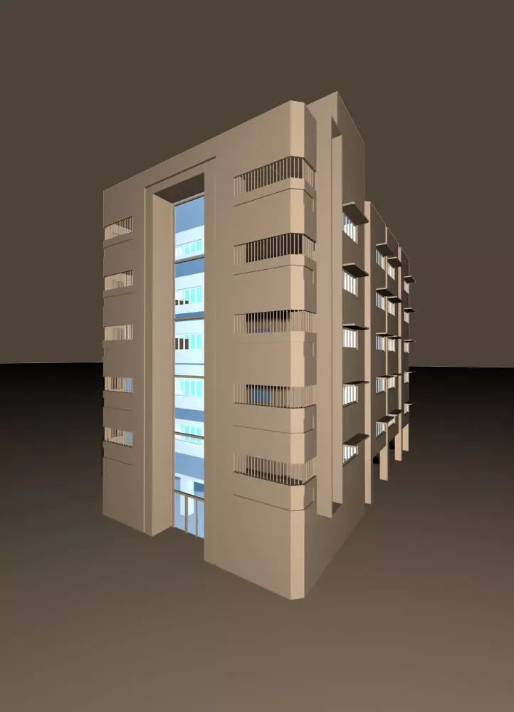 HOME-1 building with windows and balconies 3D model_0