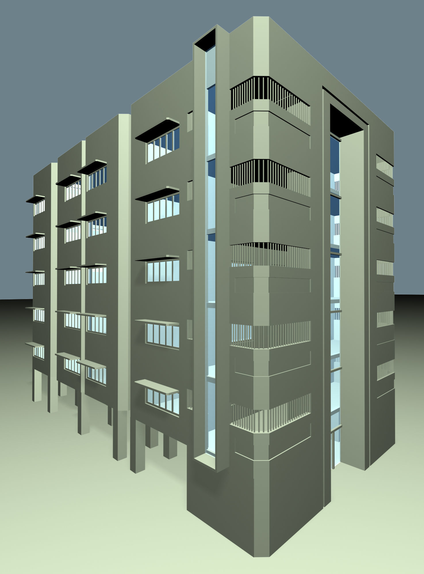 HOME-1 building with windows and balconies 3D model_4