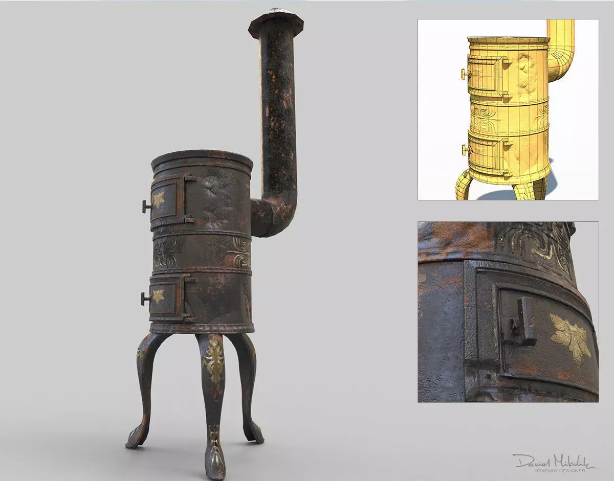 Old Stove Low Poly PBR Low-poly 3D model_0