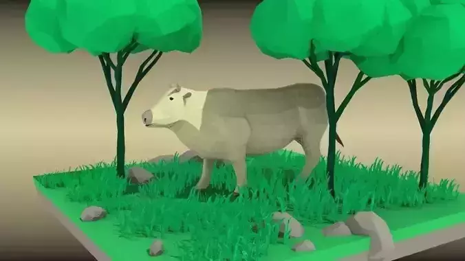 low poly cow diorama Low-poly 3D model
