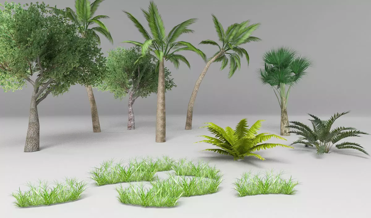 Tree plant gras set Low-poly 3D model_0