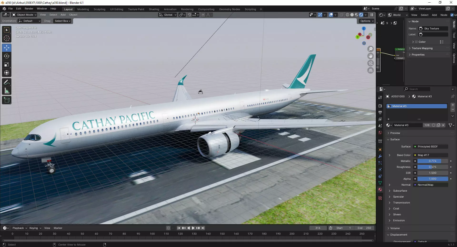 Airbus A350-1000 Cathay Pacific Livery Low-poly 3D model_22