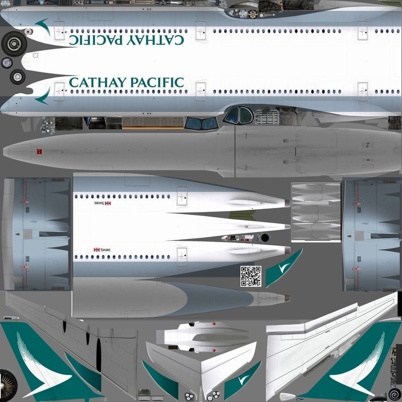 Airbus A350-1000 Cathay Pacific Livery Low-poly 3D model_21