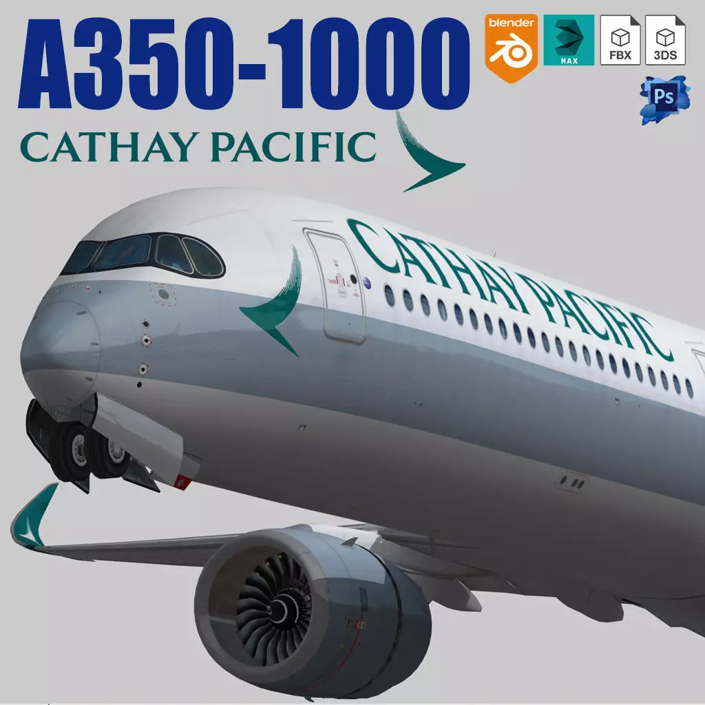 Airbus A350-1000 Cathay Pacific Livery Low-poly 3D model_0