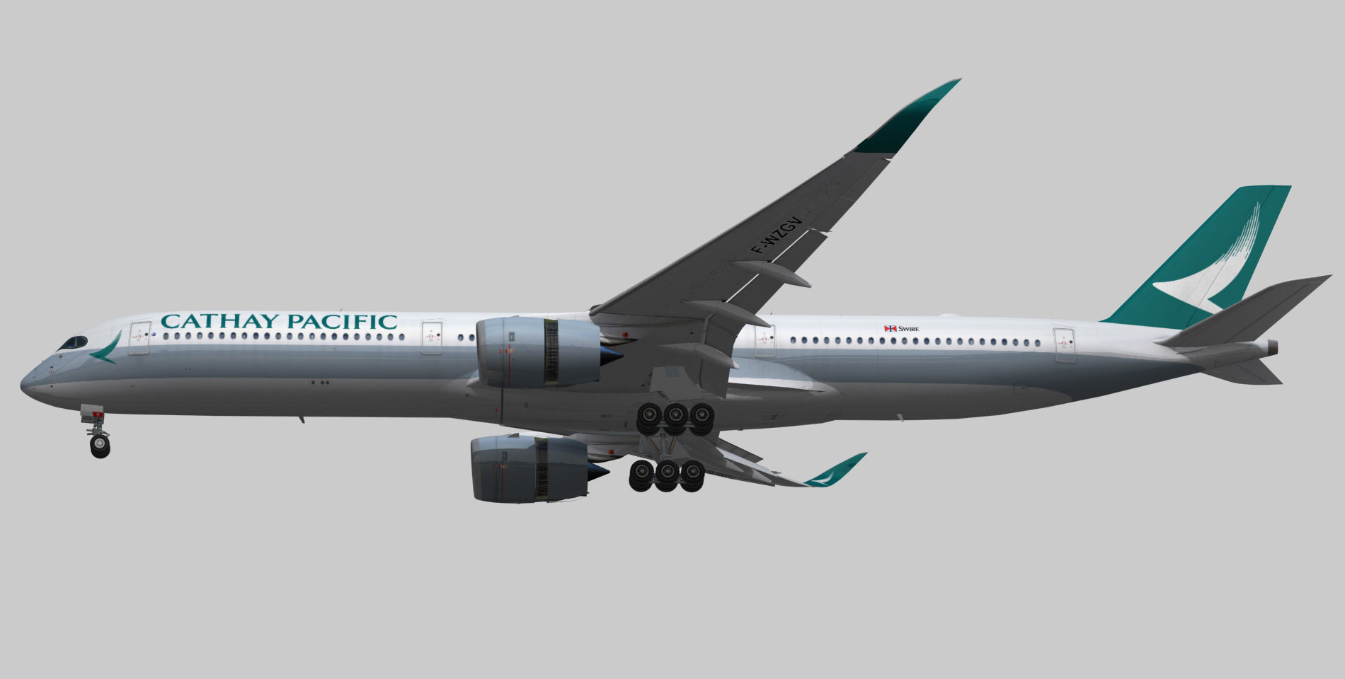Airbus A350-1000 Cathay Pacific Livery Low-poly 3D model_11