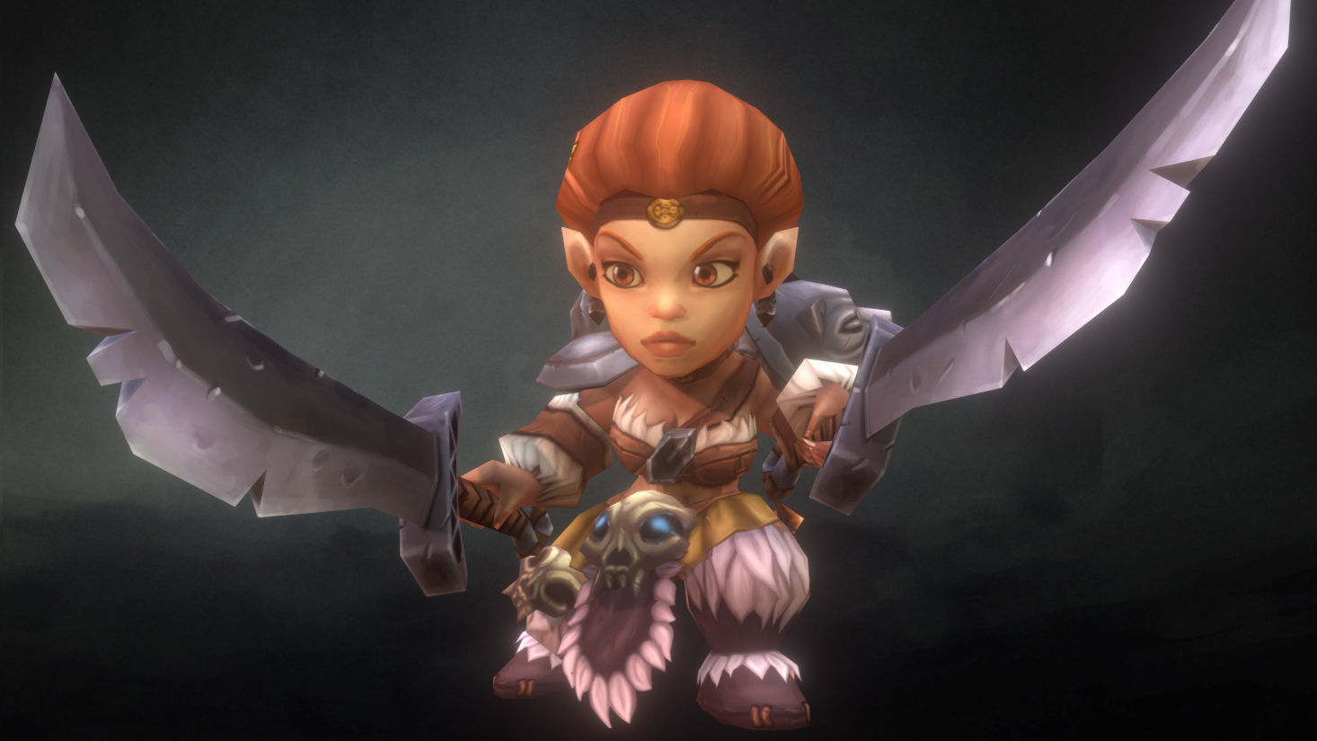 Mini Barbarian Girl Sonya - Low Poly Hand Painted Low-poly 3D model_1