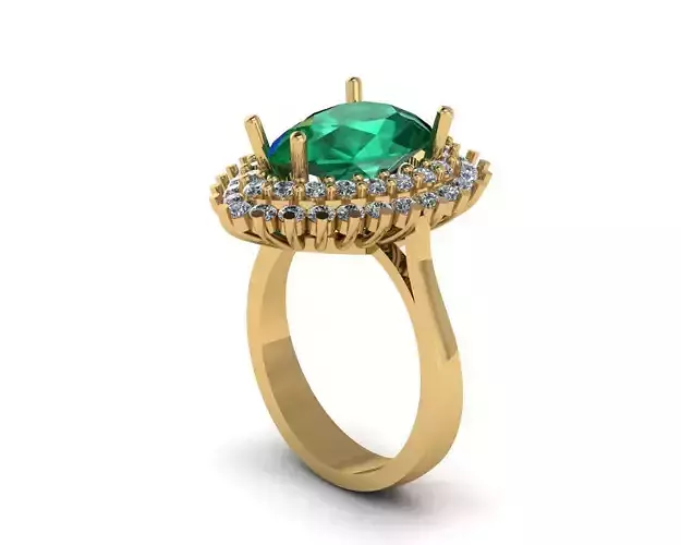 Pear Emerald Diamond Ring
