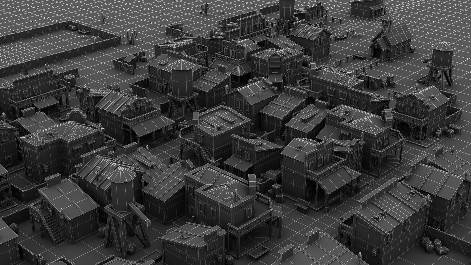 Western Town - Pixel Series Low-poly 3D model_11