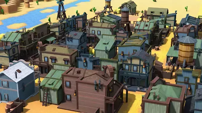 Western Town - Pixel Series Low-poly 3D model
