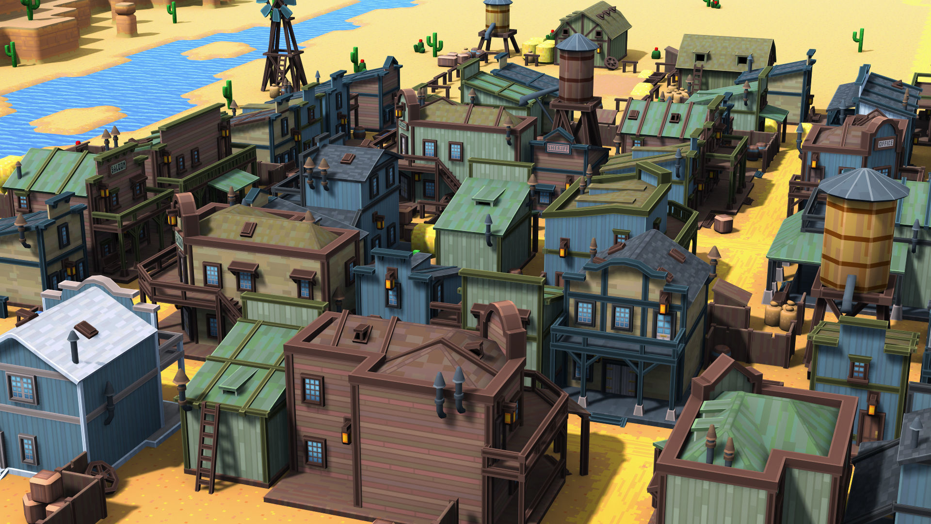 Western Pixel Town Low-poly  3D model