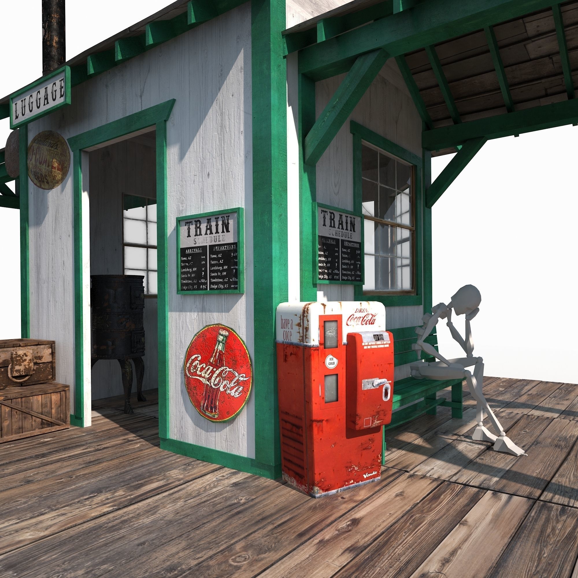 Western Train Station Low Poly Low-poly 3D model_4