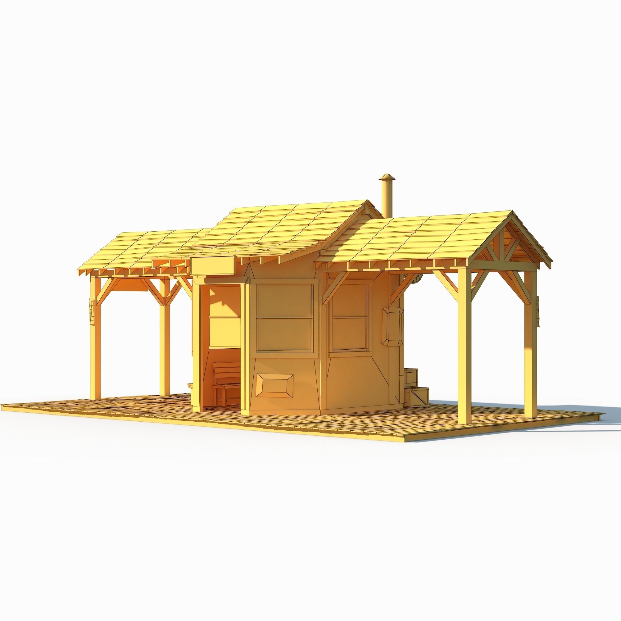 Western Train Station Low Poly Low-poly 3D model_10