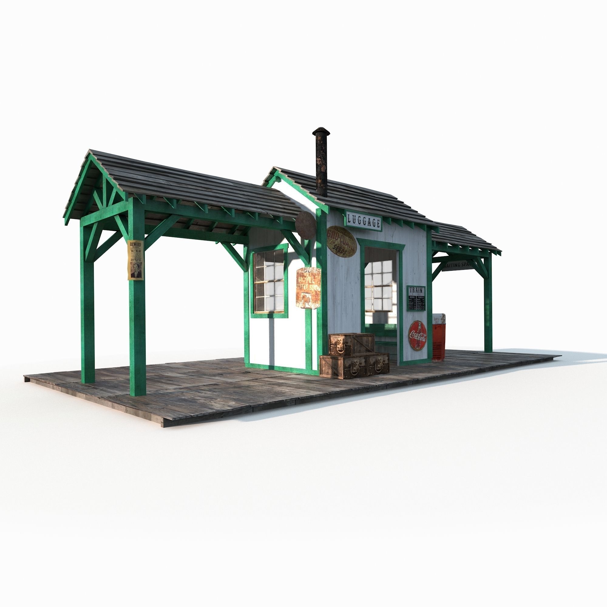 Western Train Station Low Poly Low-poly 3D model_2