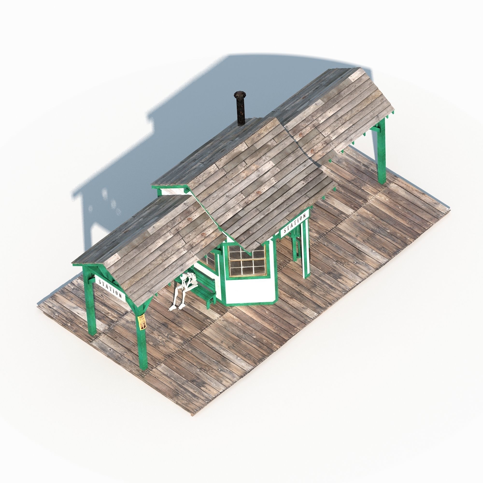 Western Train Station Low Poly Low-poly 3D model_9