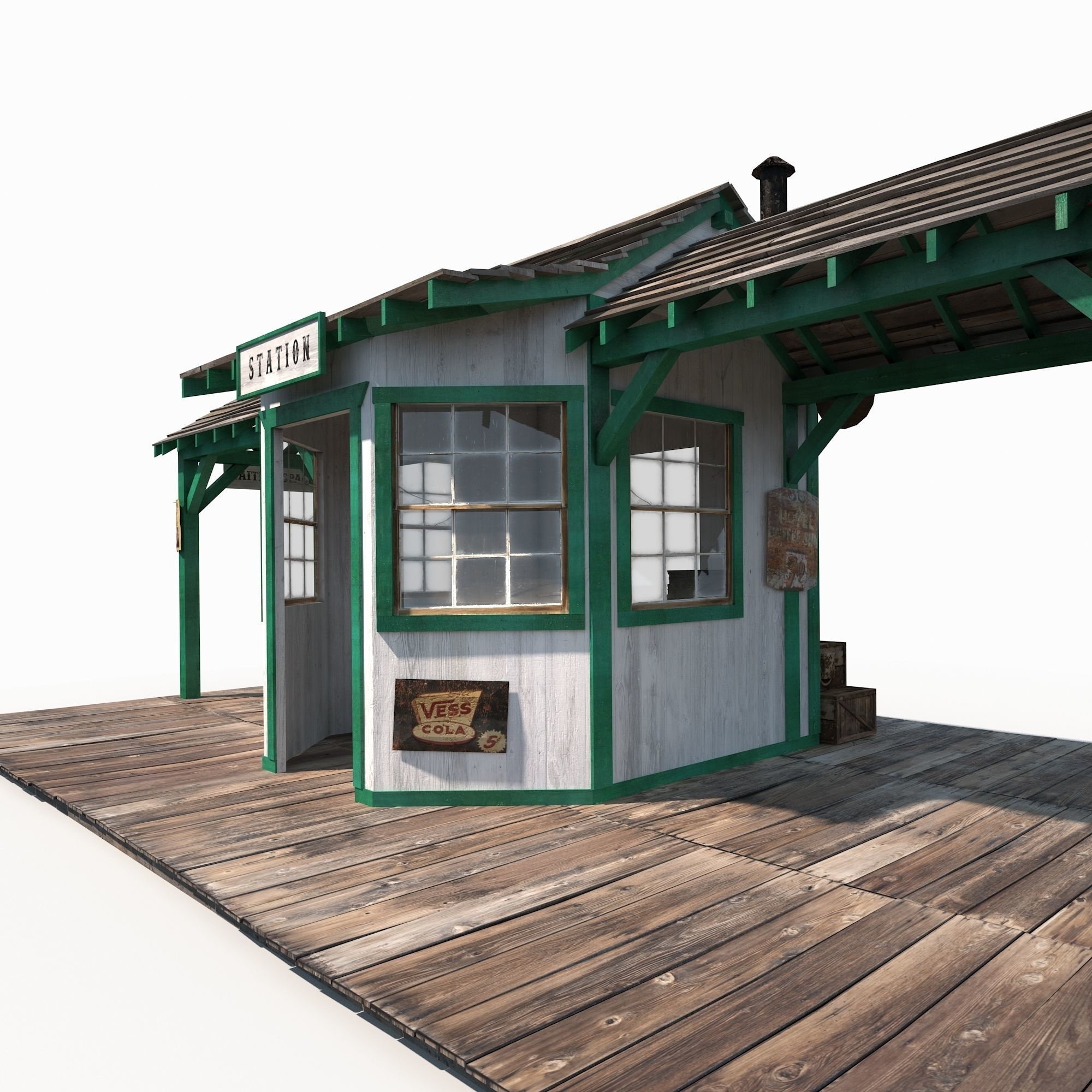 Western Train Station Low Poly Low-poly 3D model_1