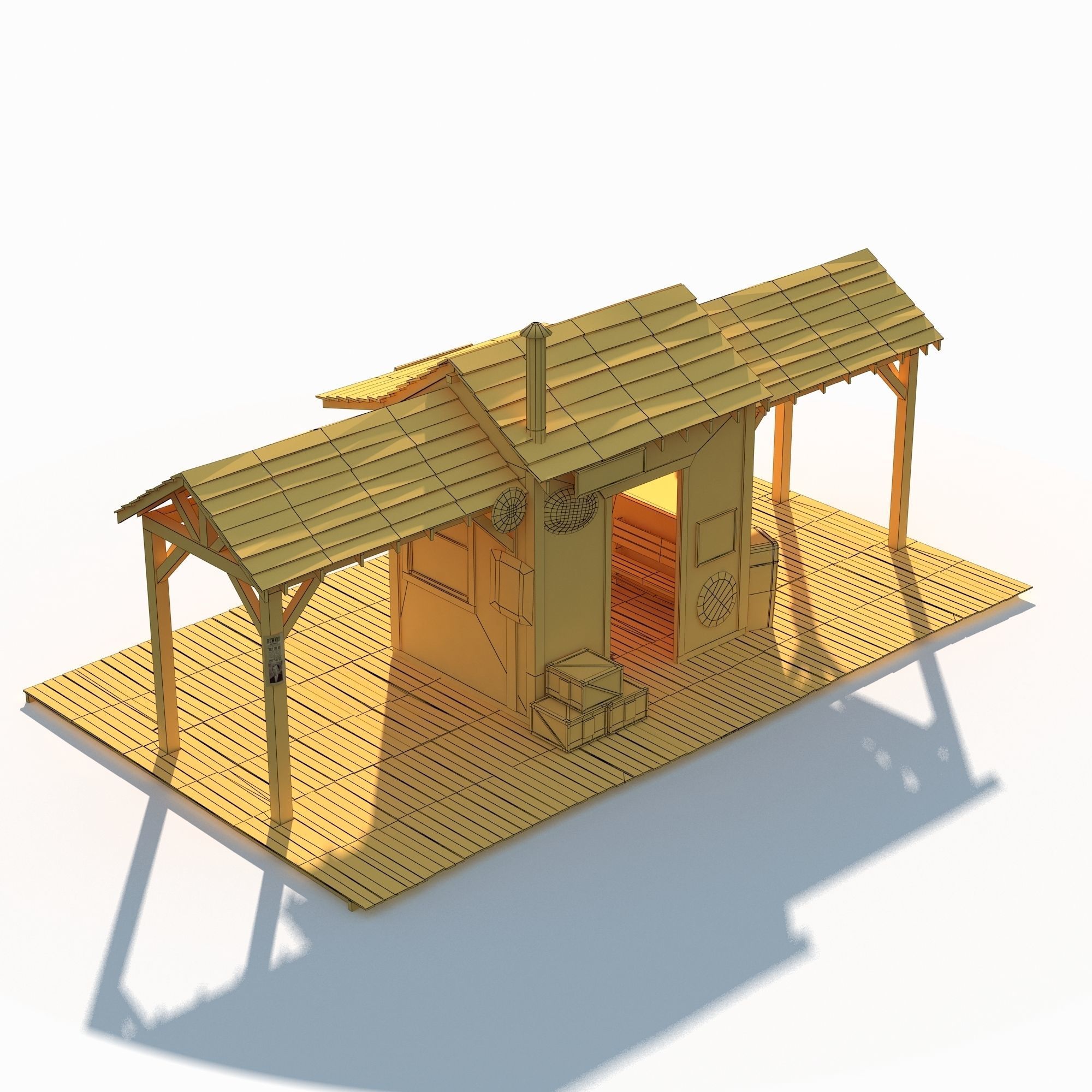 Western Train Station Low Poly Low-poly 3D model_12