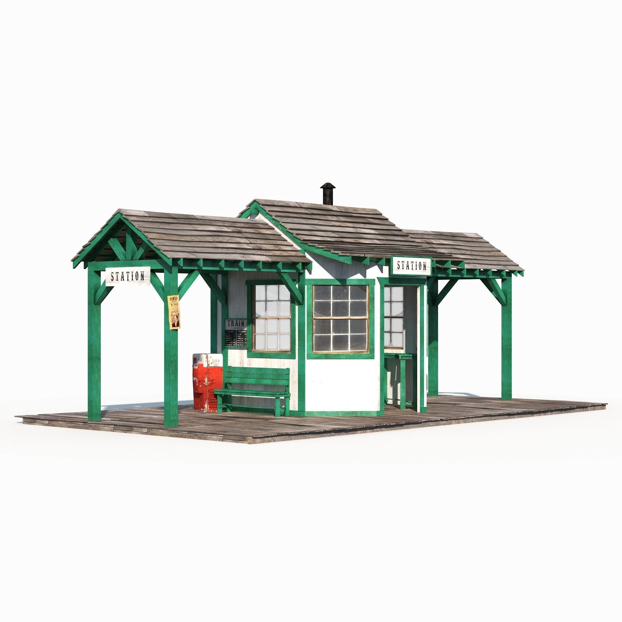 Western Train Station Low Poly Low-poly 3D model_6