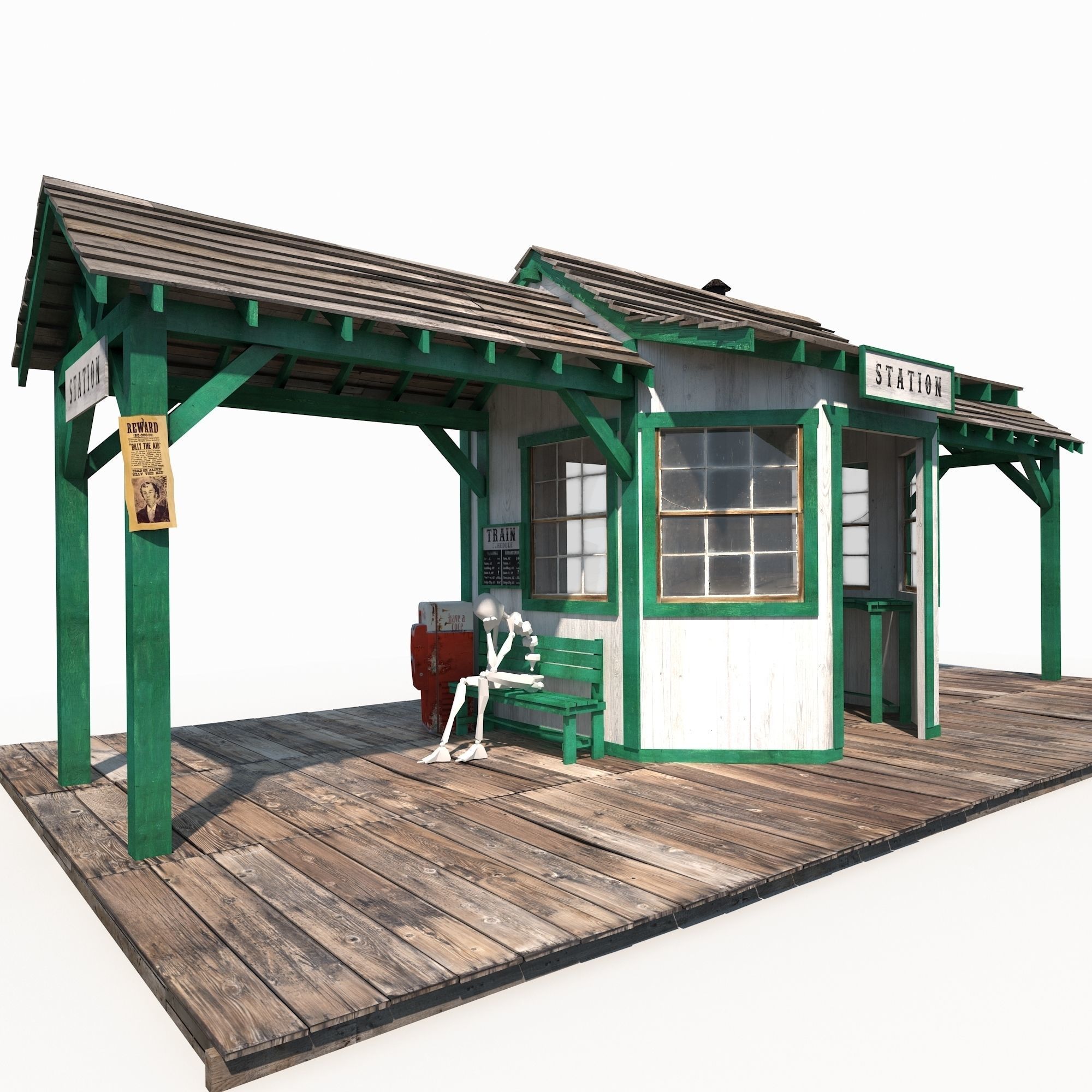 Western Train Station Low Poly Low-poly 3D model_7
