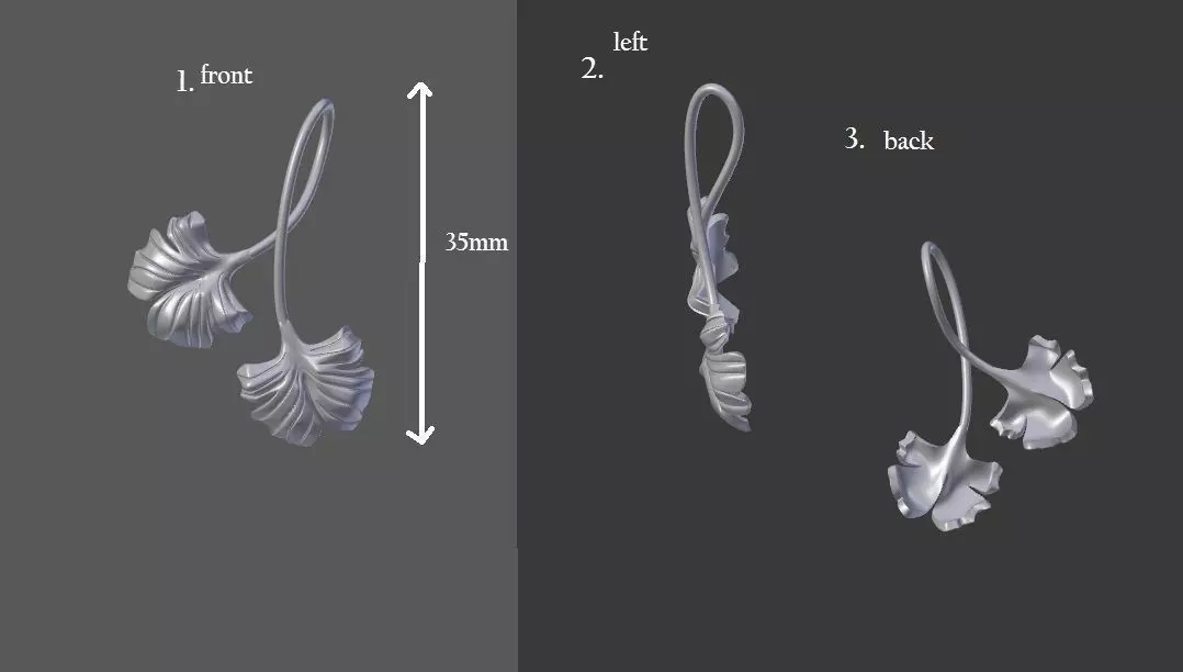 Pendant ginkgo leaf earrings Free 3D print model