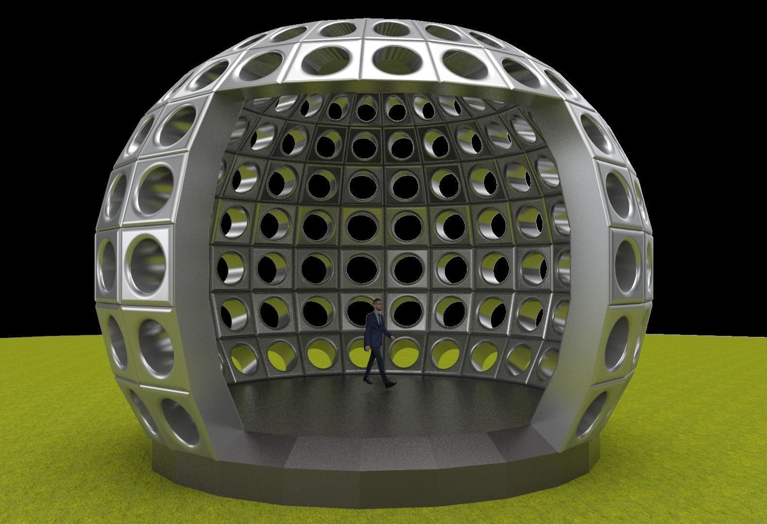 Perforated dome architecture engineering structure 3D model_4