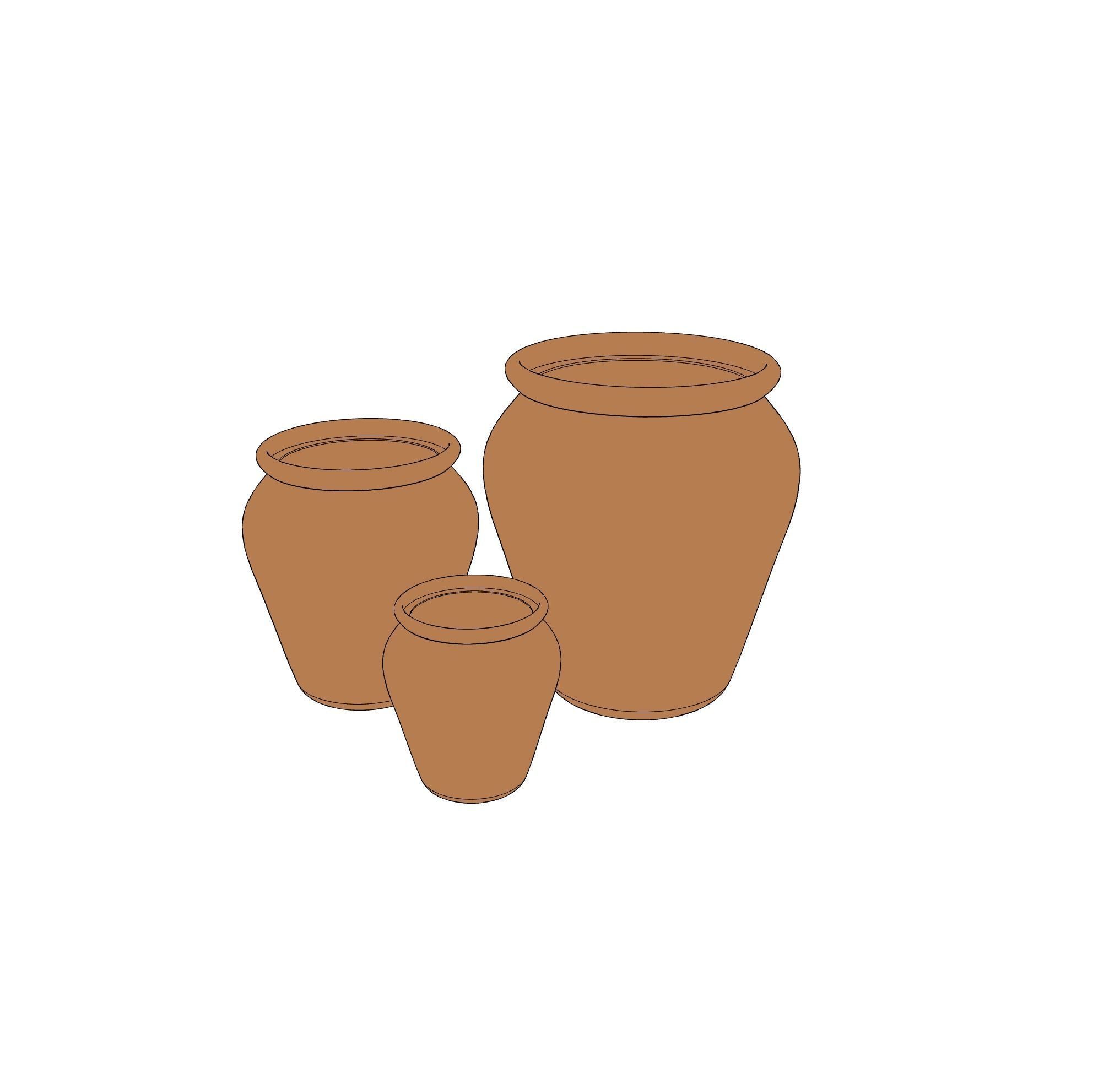 Clay pots with plants 3D print model_1