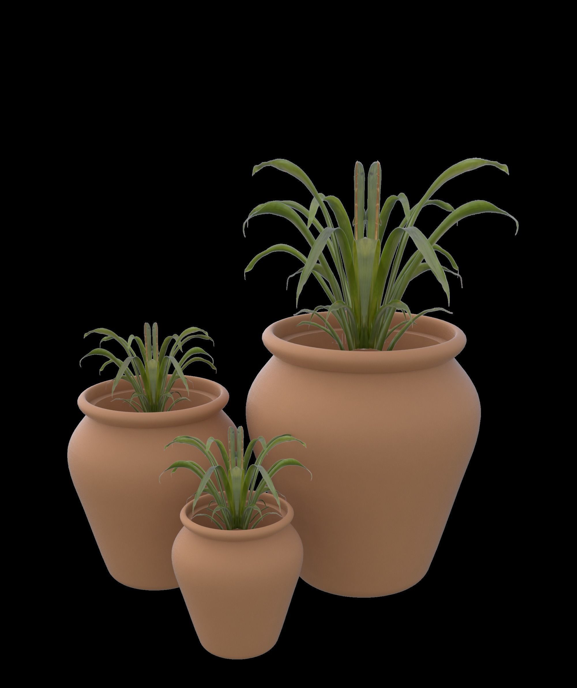 Clay pots with plants 3D print model_2