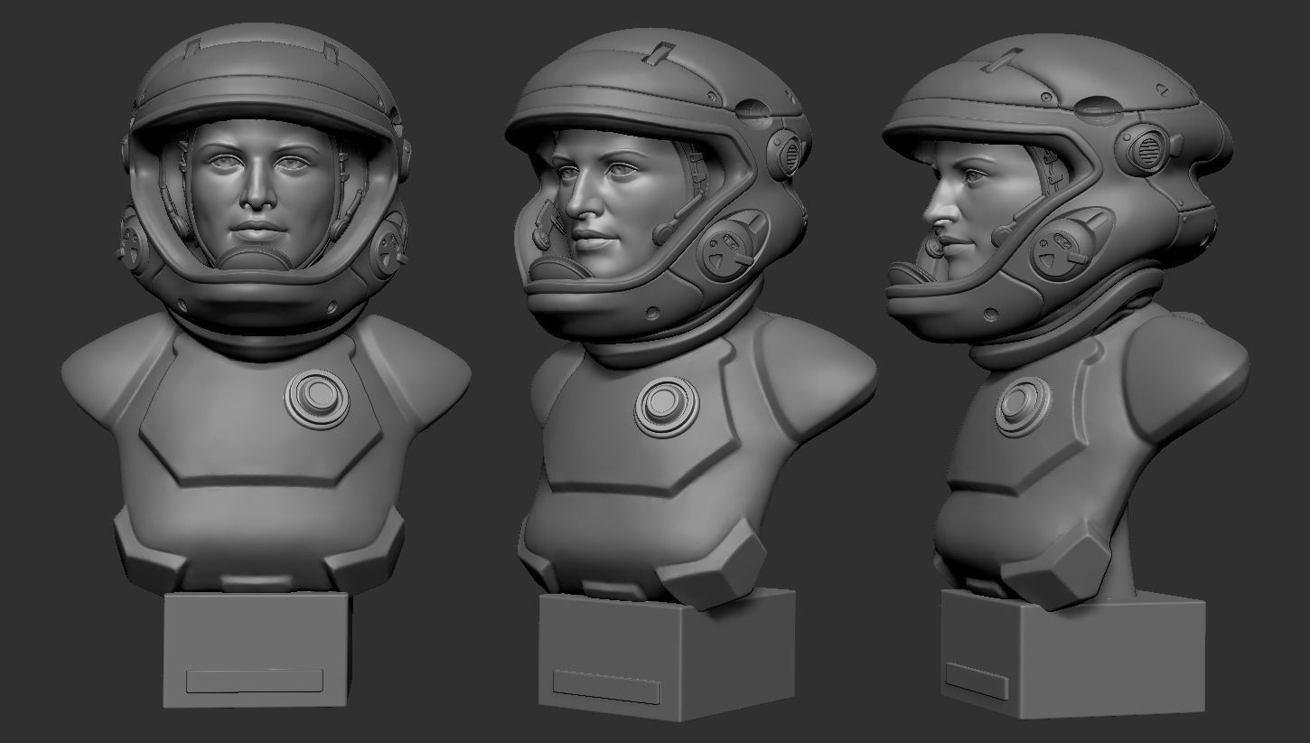 Astronaut Girl Bust 3D print model_6