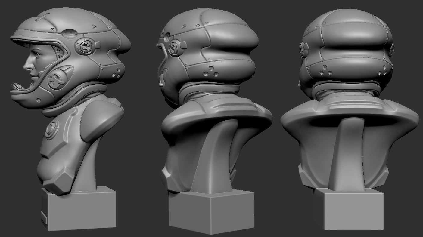 Astronaut Girl Bust 3D print model_5