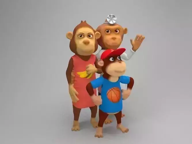 Ape family Low-poly 3D model